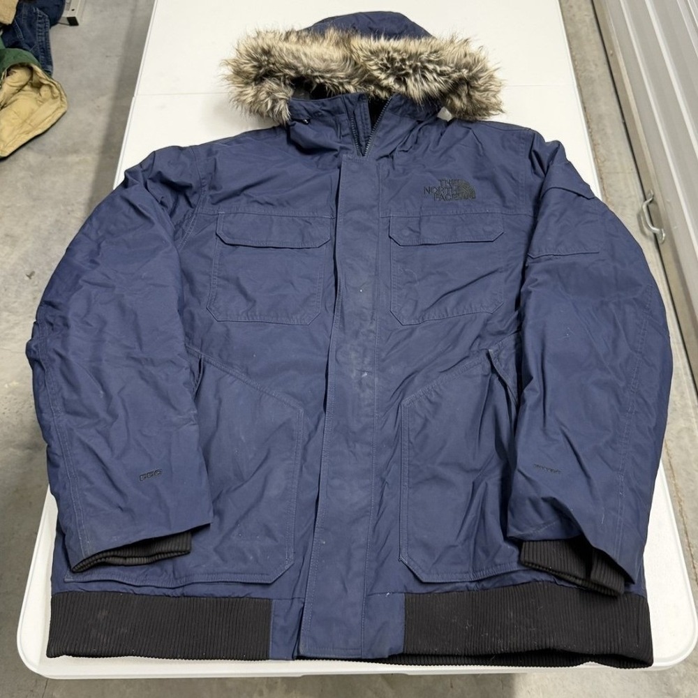 The North Face Gotham III Parka Mens XXL Blue Good Faux Fur Hood Down Jacket